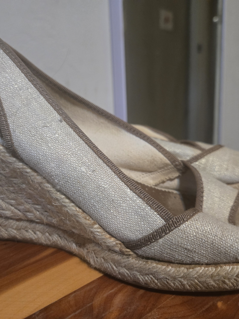 J. Crew Cream and Brown Espadrille Wedge Slip-On Size 9
